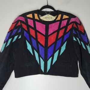 Dinoz Suede Patchwork Jacket Women's Size Medium Art Fashion Chic
